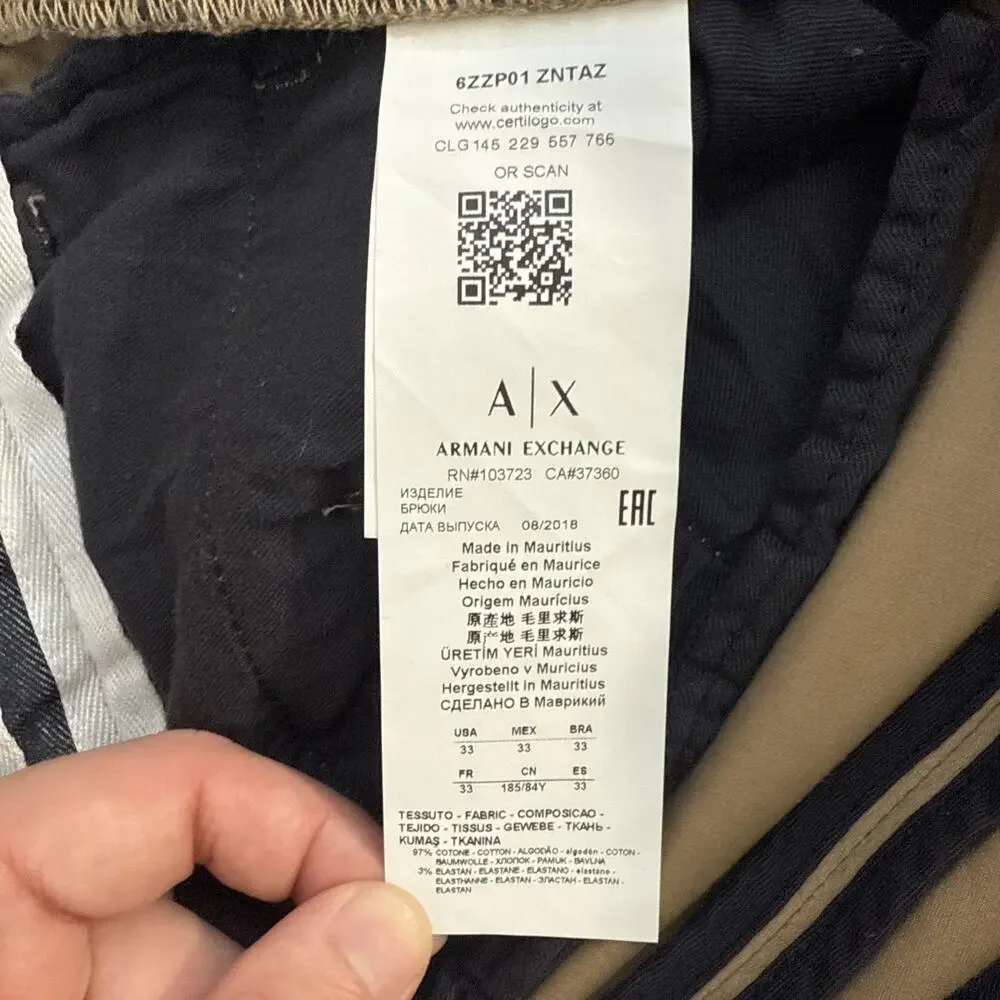Armani Exchange Men's‎ Pants Khaki Size 33x32 Chino Pants - Picture 9 of 13